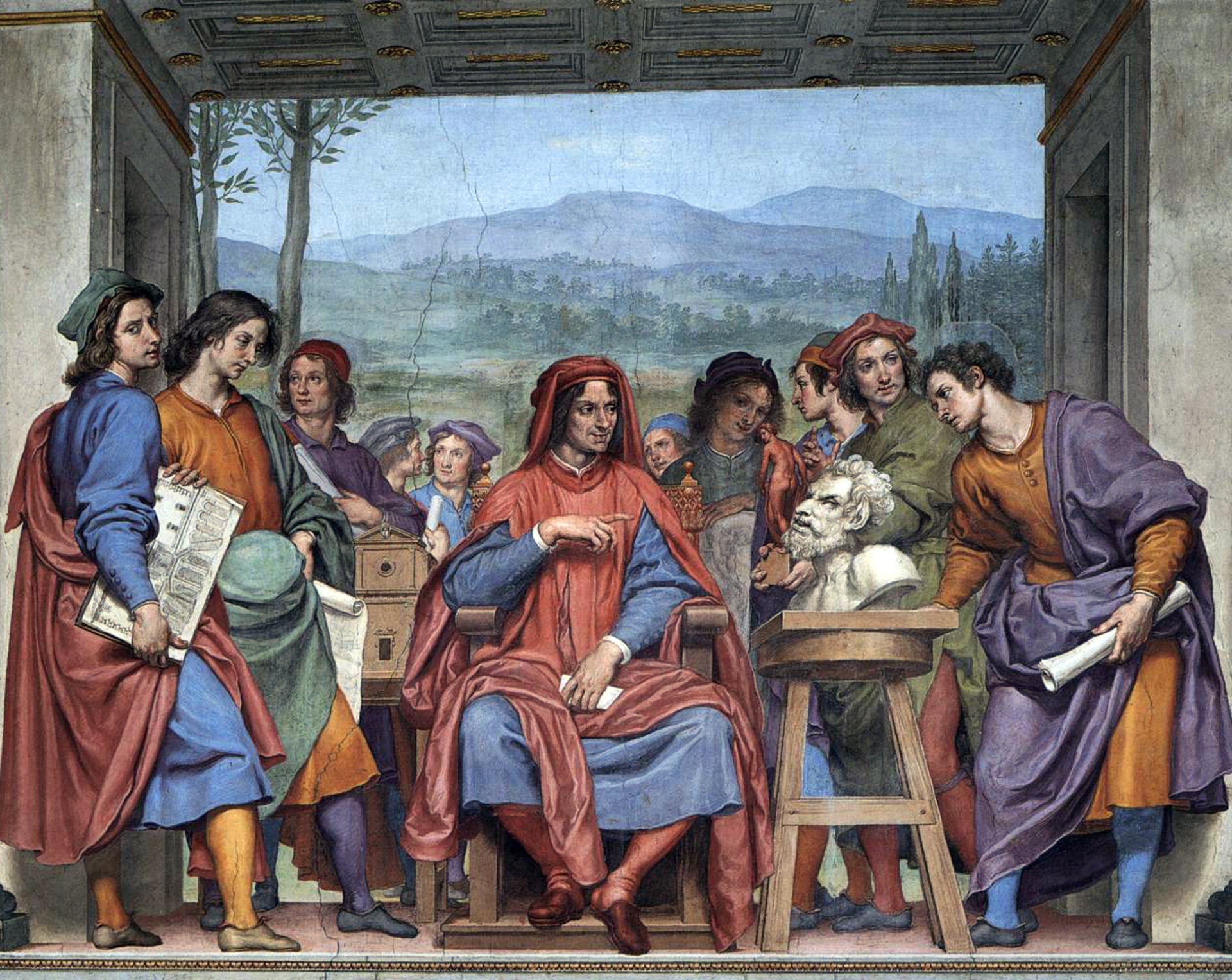 Ottavio Vannini: Michelangelo představuje Lorenzu Medicejskému hlavu fauna, 17. století, Palazzo Pitti, Florenciei.jpg