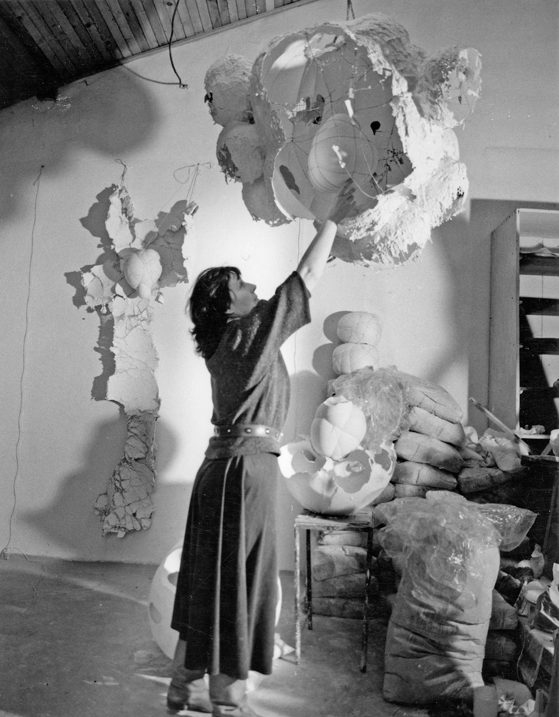 Maria Bartuszová in her studio with sculptures, Košice, Slovakia 1987, printed 2022. Reproduced from the Archive of Maria Bartuszová, Košice(1).jpg
