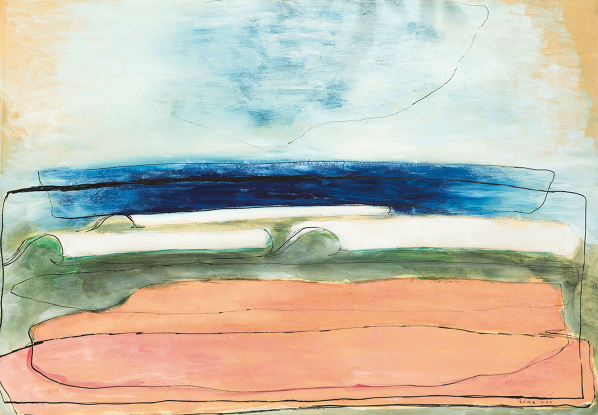 Josef Šíma: Moře, 1933, tempera, akvarel a tuš na kartonu, 63 × 90 cm, 1. Art Consulting 27. 4. 2025, cena: 2 562 000 Kč