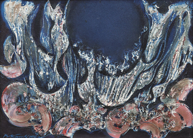 Bohdan Kopecký: Upadání do hlubin, 1973, olej a karborundový prach na plátně, 73 × 100 cm, vyvolávací cena: 400 000 Kč (+ 20% provize), Galerie Kodl 25. 5. 2025