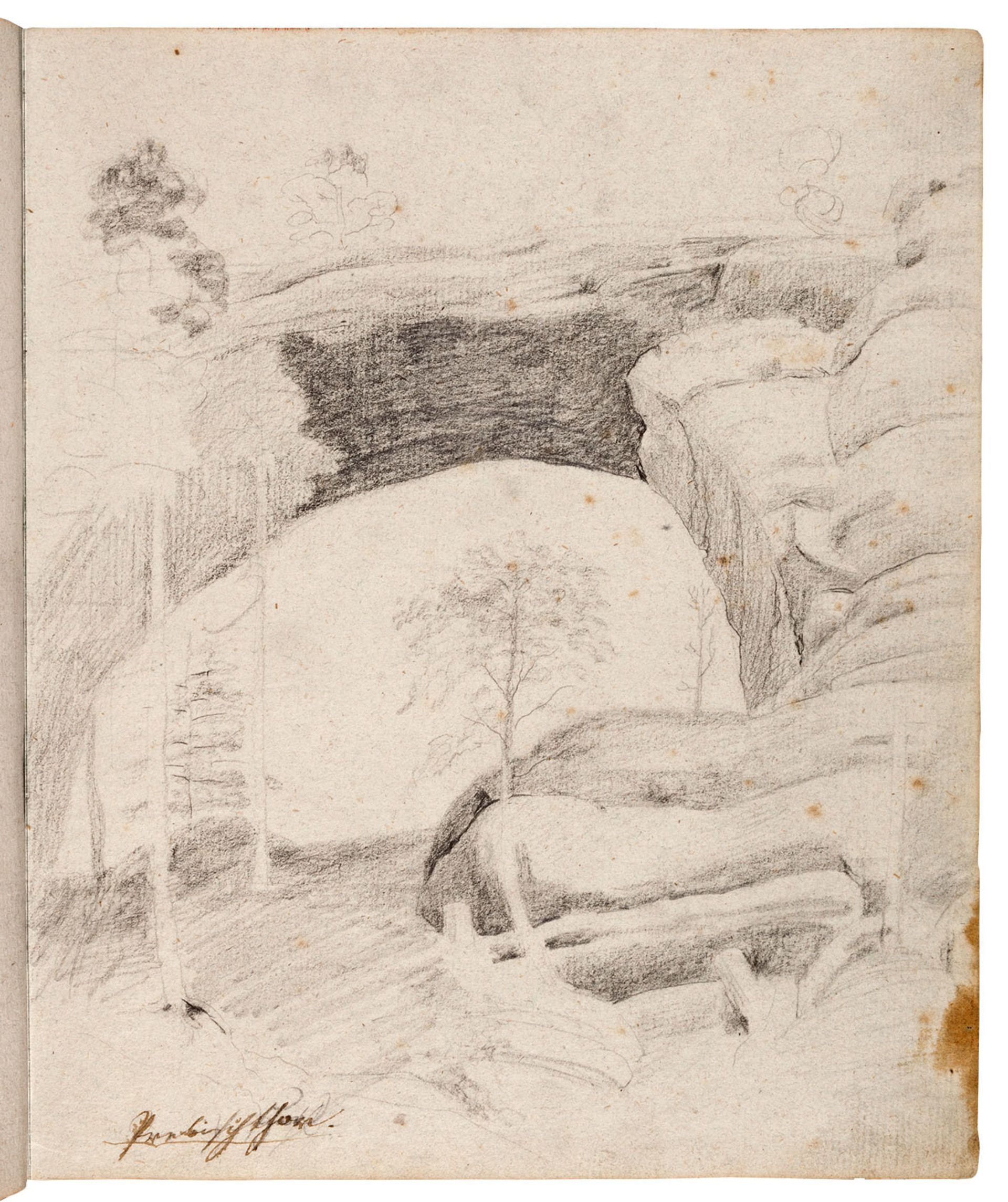 František Tkadlík: Pravčická brána – Náčrtník A, 1811, tužka, papír, 273 × 230 mm, Národní galerie Praha