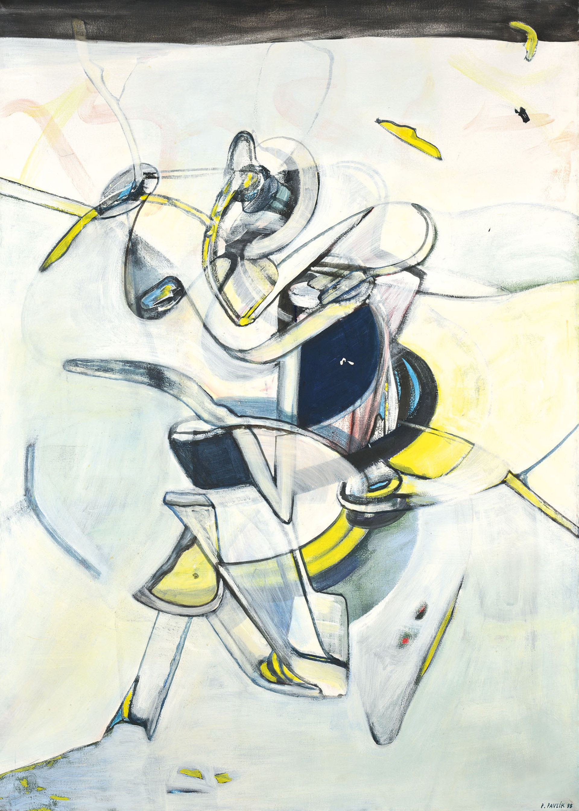 Petr Pavlík: Kráčející metamorfóza, 1988, olej, plátno, 155 × 119 cm, Galerie Klatovy/Klenová